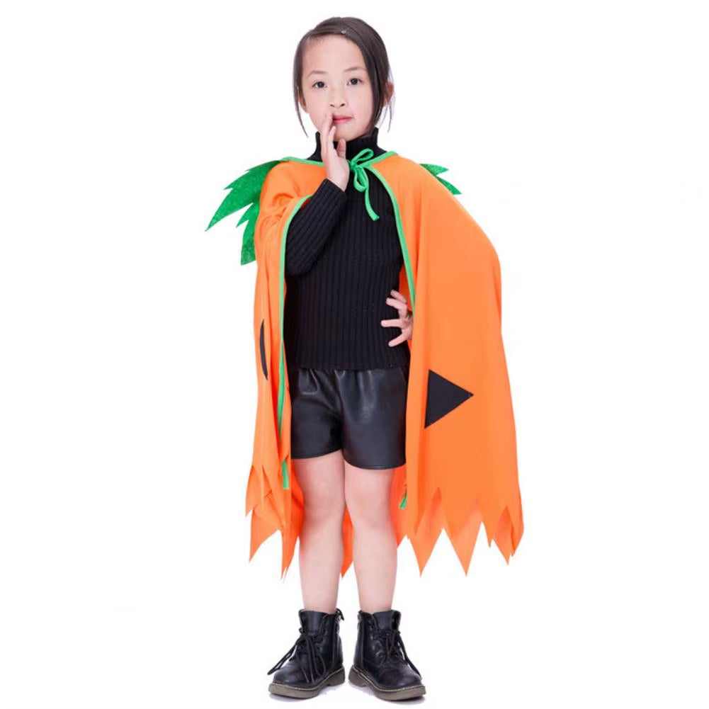 Halloween Pumpkin Costume Kids Halloween Party Cosplay Clothes Cape Hat Candy Bag Children Photo Prop Performance Clothes