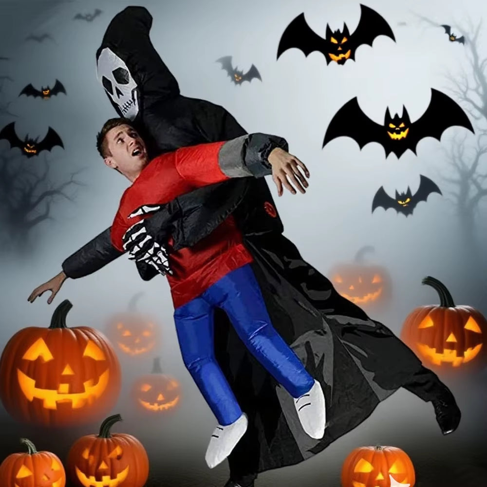 Adult Funny Inflatable Black Robe Mask Ghost Costume Props Halloween Day of the Dead Carnival Party Masquerade Cosplay