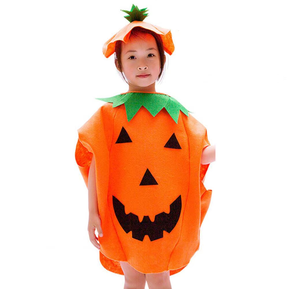 Halloween Pumpkin Costume Kids Halloween Party Cosplay Clothes Cape Hat Candy Bag Children Photo Prop Performance Clothes